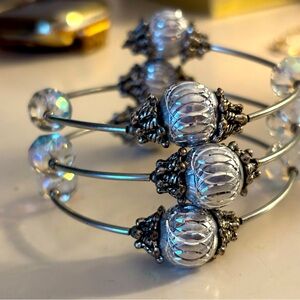 Vintage-Inspired Silver Tone Wrap Bracelet with Lampwork Glass Beads